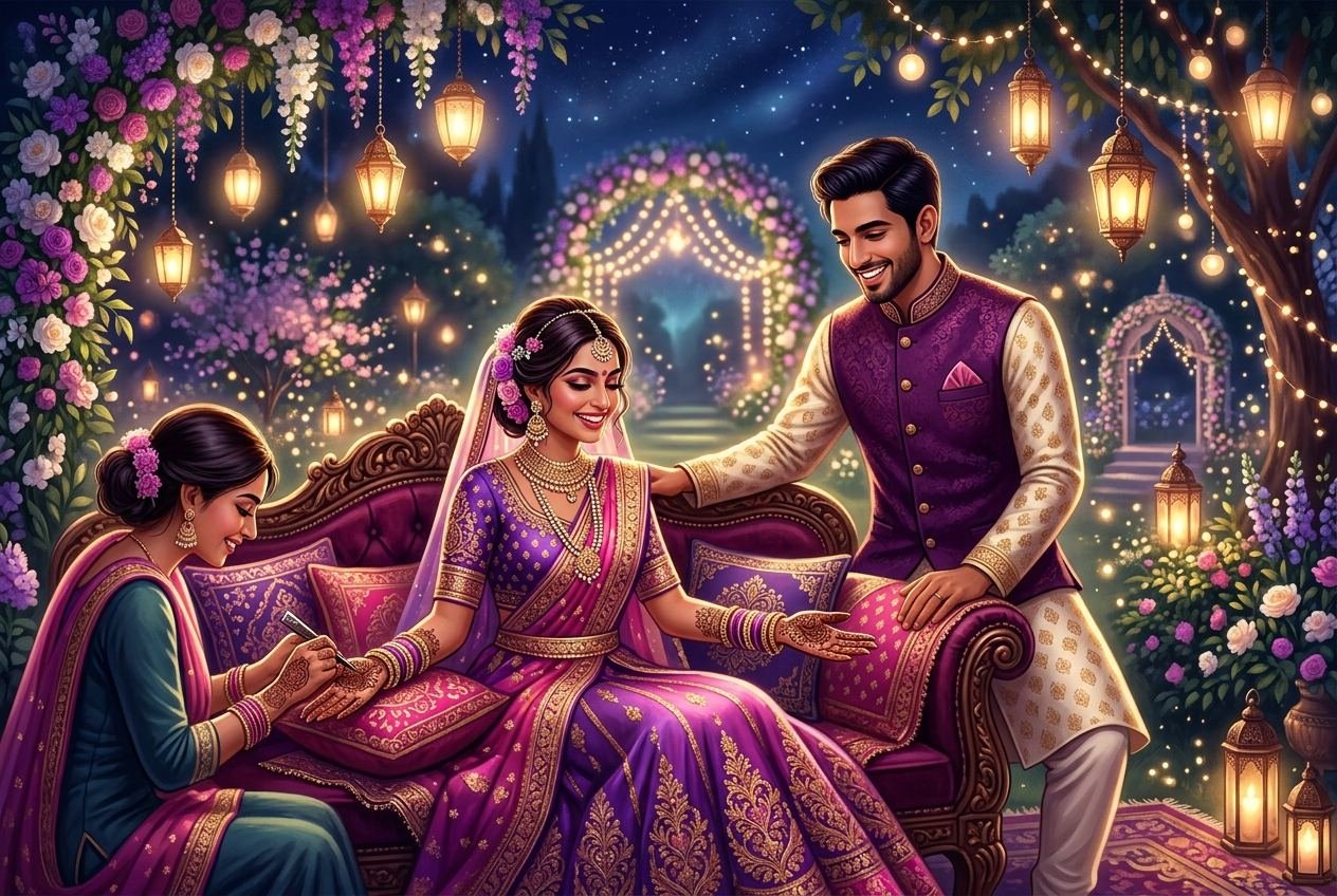 Mehendi in a lantern-lit garden